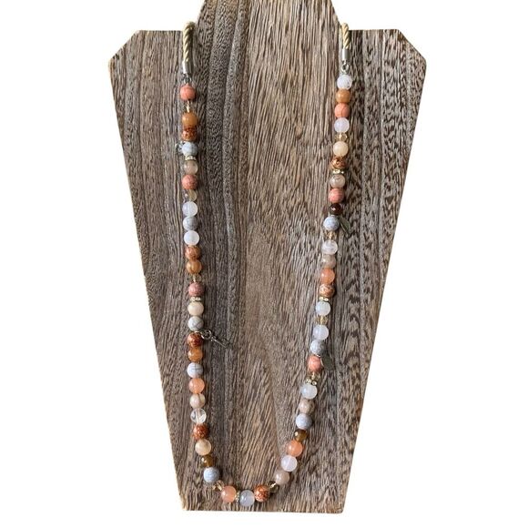 Chico’s Beaded Rhinestone Rope Charm Necklace Multi-Color Marble Crackle 36”+4”L - Picture 12 of 12